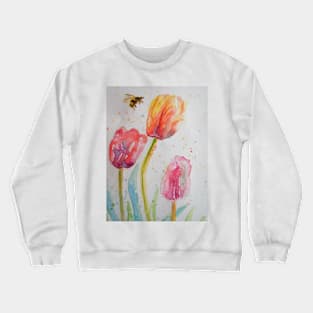 Tulip Watercolour Painting Bumble Bee Crewneck Sweatshirt